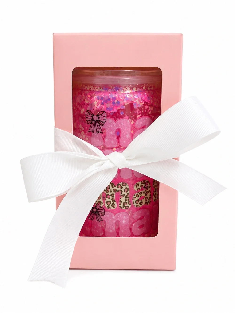 Pink Glitter 'Mama' Travel Tumbler with Straw Lidv
